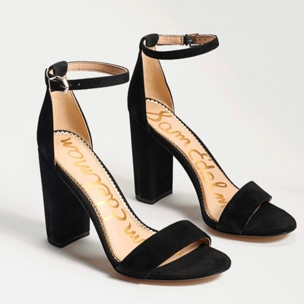 Sam Edelman Yaro Black Block Heel Ankle Strap Suede Shoes Size 10